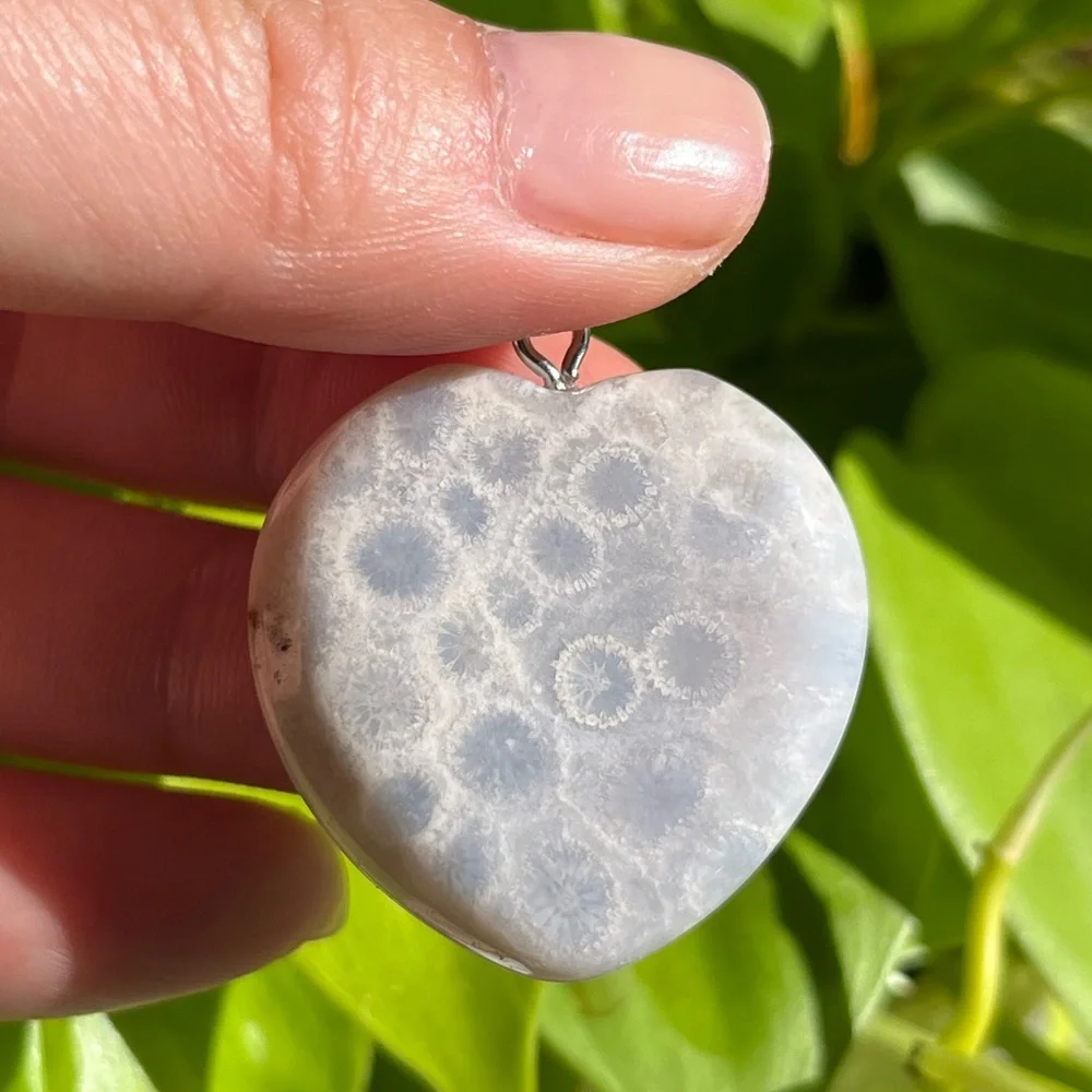 Beautiful stainless steel fossil coral‎ jade pendant